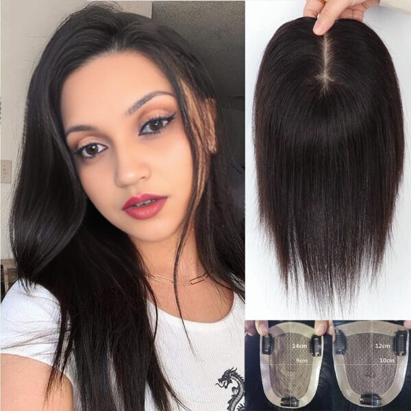 100% Human hair extension for Women, clip is scalp Topper, Silk Based (4X4,) Hair Extension