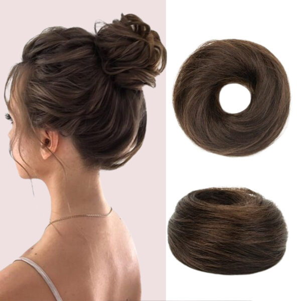 GROWTH Scrunchie Human with Elastic Rubber Straight for Women (1PC ,Natural Brown) Hair Extension