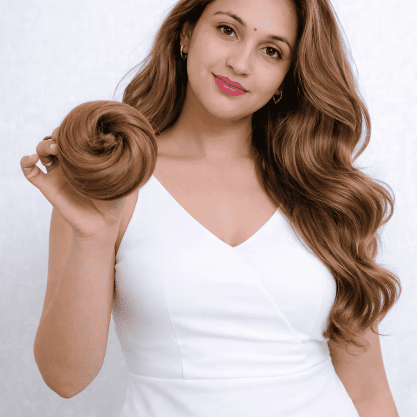 GROWTH Scrunchie Human with Elastic Rubber Straight for Women (1PC ,Caramel) Hair Extension