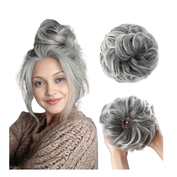 GROWTH Scrunchie Human with Elastic Rubber Straight for Women (1PC , GREY) Hair Extension