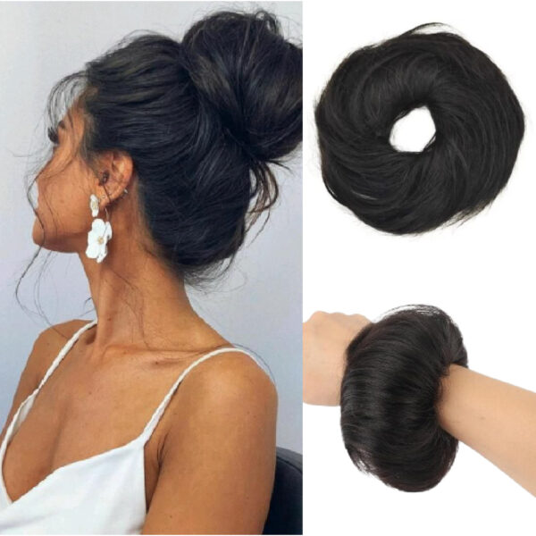 GROWTH Scrunchie Human with Elastic Rubber Straight for Women(1PC , BLACK) Hair Extension