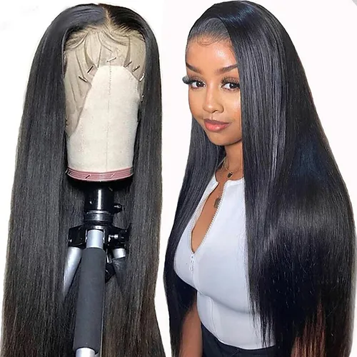 Women's 26" Full Wig Remy Human Hair Body Wave Lace Front Human Hair Wigs