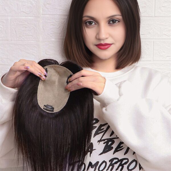 100% Human hair extension for Women, clip is scalp Topper, Silk Based (4X3,) Hair Extension