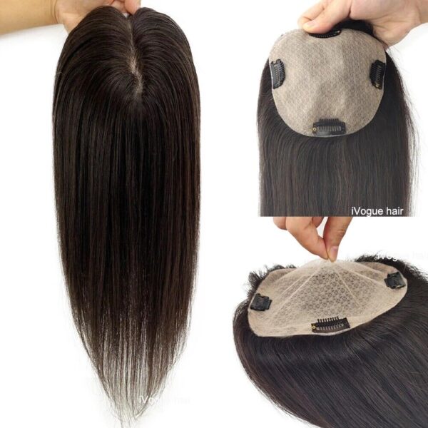 100% Human hair extension for Women, clip is scalp Topper, Silk Based (5X5,) Hair Extension