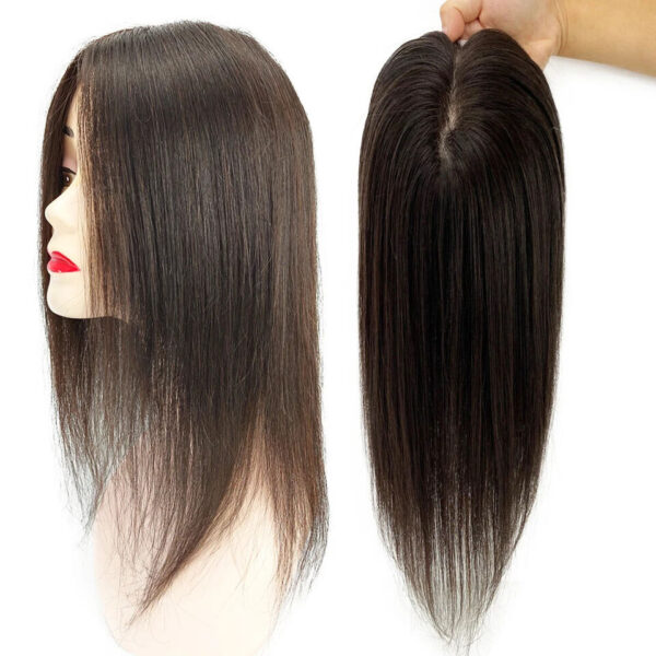 100% Human hair extension for Women, clip is scalp Topper, Silk Based (5X2,) Hair Extension