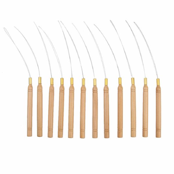 Wooden Looper Pulling Hook-Bead Tool for hair extension (12pcs)