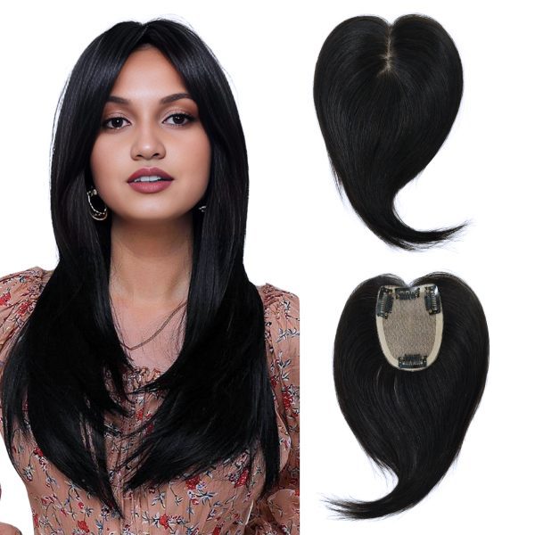 100% human hair Topper, Silk Base Clip in Straight 3x4(14Inch) for Women Hair Extension