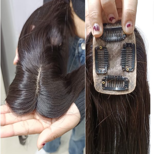 100% Human hair extension for Women, clip is scalp Topper, Silk Based (3X2,) Hair Extension