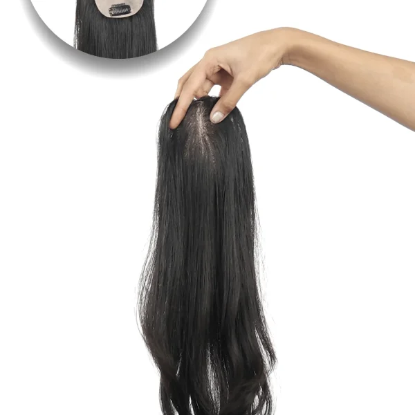 100% Human hair extension for Women, clip is scalp Topper, Silk Based (4"X2",) Hair Extension