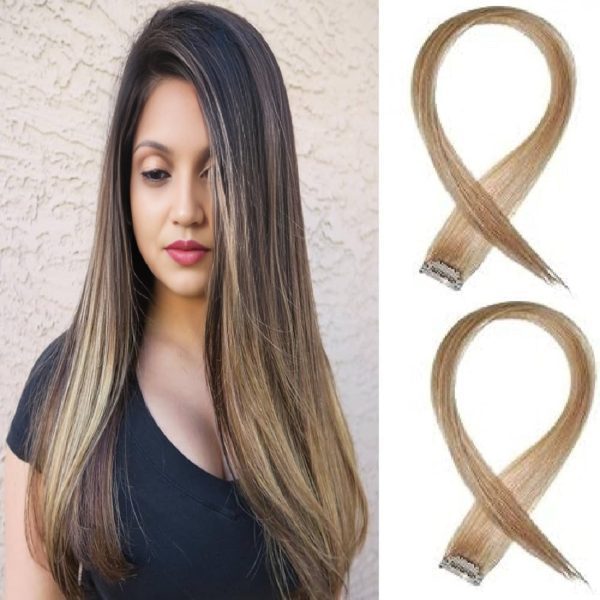 100% Indian Natural Human Clip In Color Streaks For Women "Blond" Single Clip Hair Extension