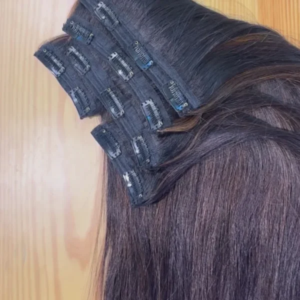 12inch, 100% Original 5pc set Double Drawn Clip-in Set for Women & girls blend with your own Hair