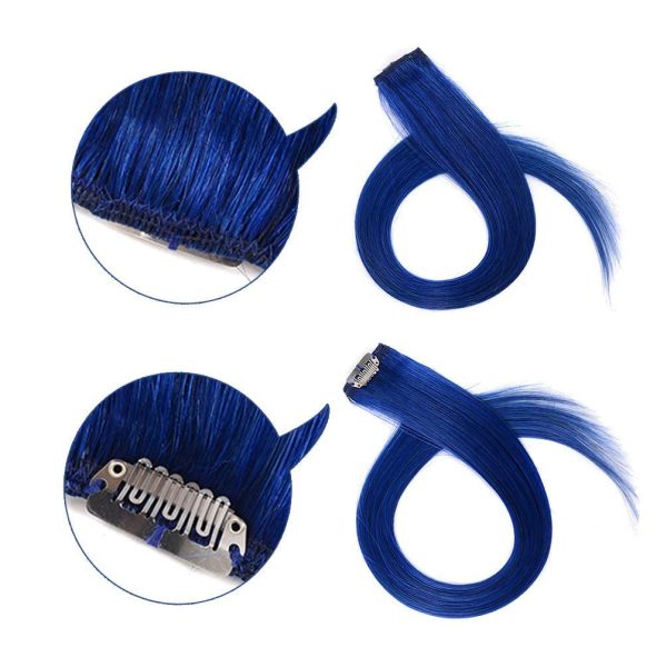 100% Indian Natural Human Clip In Color Streaks For Women "Navy Blue" Single Clip Hair Extension