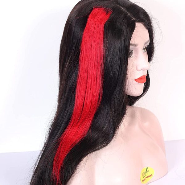 100% Indian Natural Human Clip In Color Streaks For Women "Red" Single Clip Hair Extension
