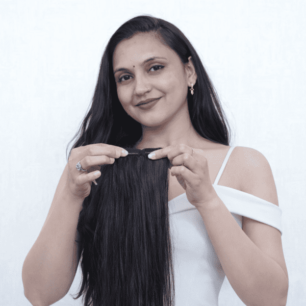 100% Human Hair Seamless Double clip Side Cover Up Patch for Women & Girls (18Inch) Hair Extension