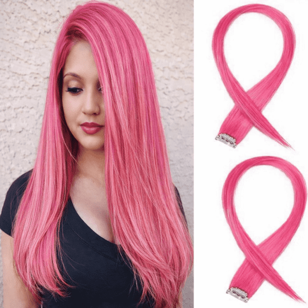 100% Indian Natural Human Clip In Color Streaks For Women "Pink" Single Clip Hair Extension