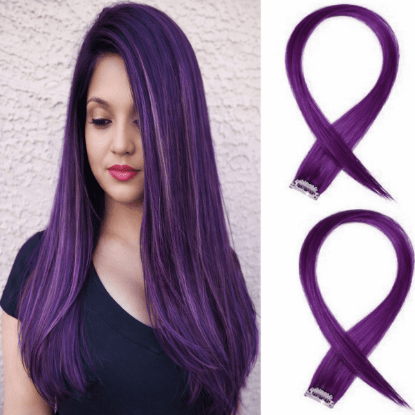 100% Indian Natural Human Clip In Color Streaks For Women "Purple" Single Clip Hair Extension
