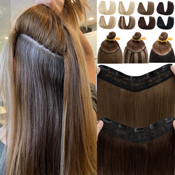 10inch, 100% Original 5pc V-Shape Clips In Volumizer for Women & girls blend with your own Hair Extension