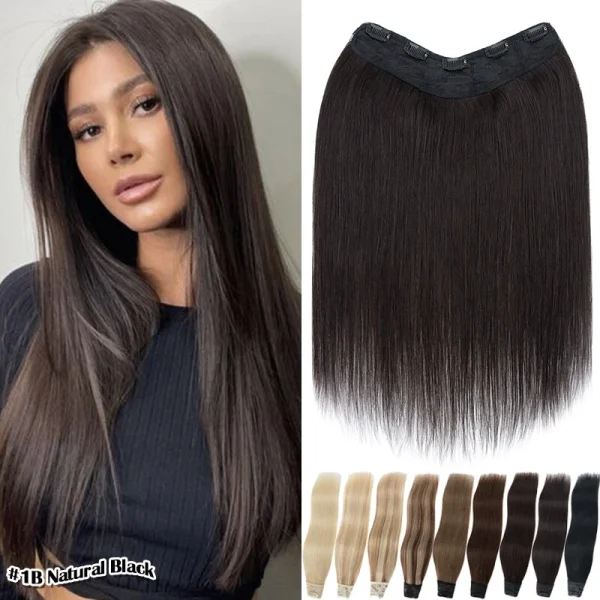 22inch, 100% Original 5pc V-shape Clips on hair for Women & girls blend with your own Hair Extension
