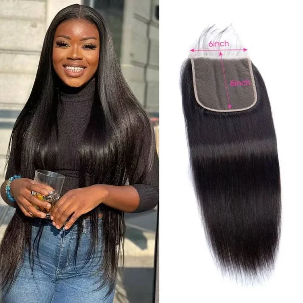 14inch 6x6, 100% Virgin Remy Human Hair Top Swiss Lace Closure