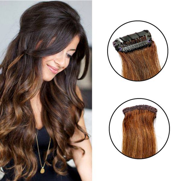 100% Indian Natural Human Clip In Color Streaks For Women "Medium Brown" Single Clip Hair Extension