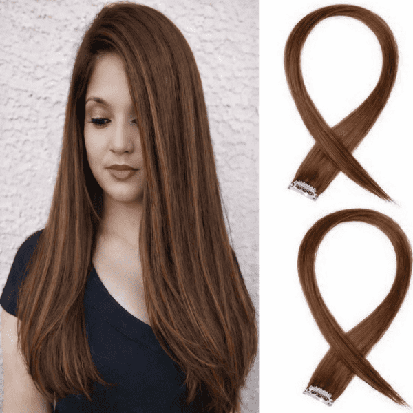 100% Indian Natural Human Clip In Color Streaks For Women "Medium Brown" Single Clip Hair Extension