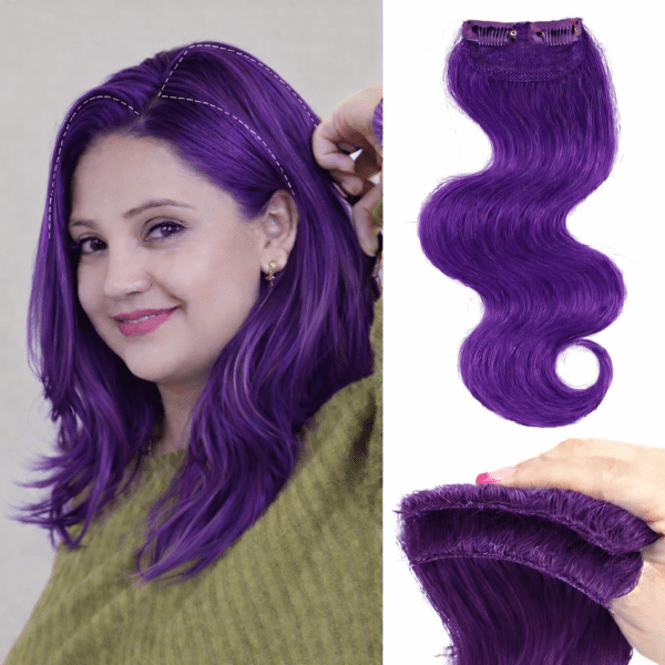 100% Double Streak Human hair Clip In Color Streaks For Women\Girls "Purple"