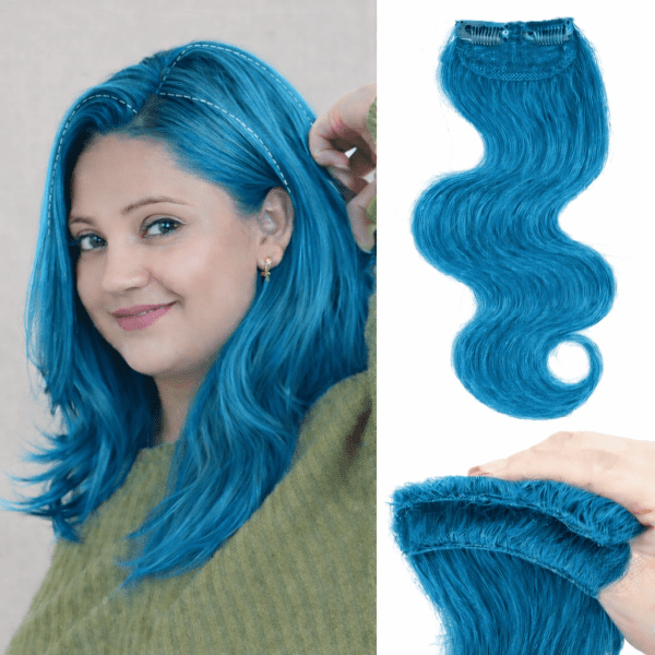 100% Double Streak Human hair Clip In Color Streaks For Women\Girls "Sea Blue"