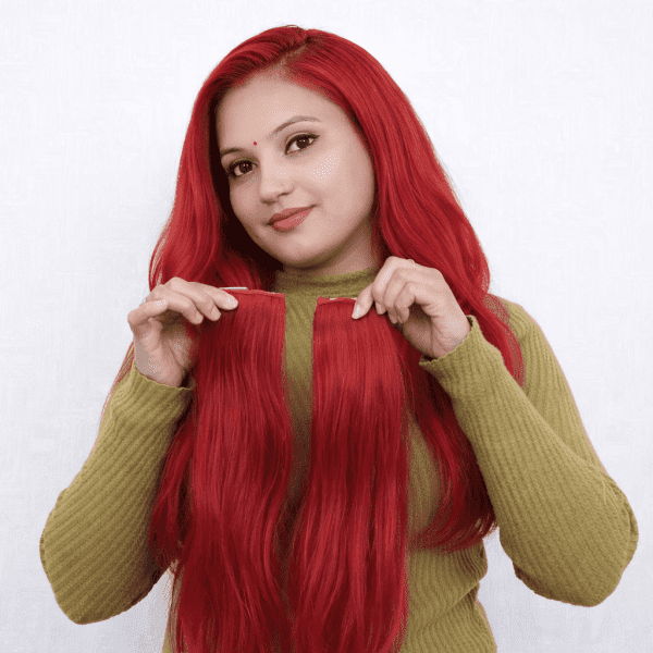 100% Double Streak Human hair Clip In Color Streaks For Women\Girls "Red"