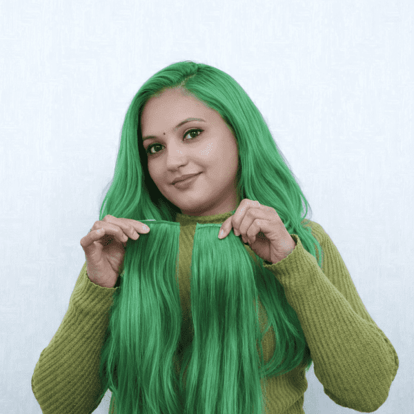 100% Double Streak Human hair Clip In Color Streaks For Women\Girls "Green"