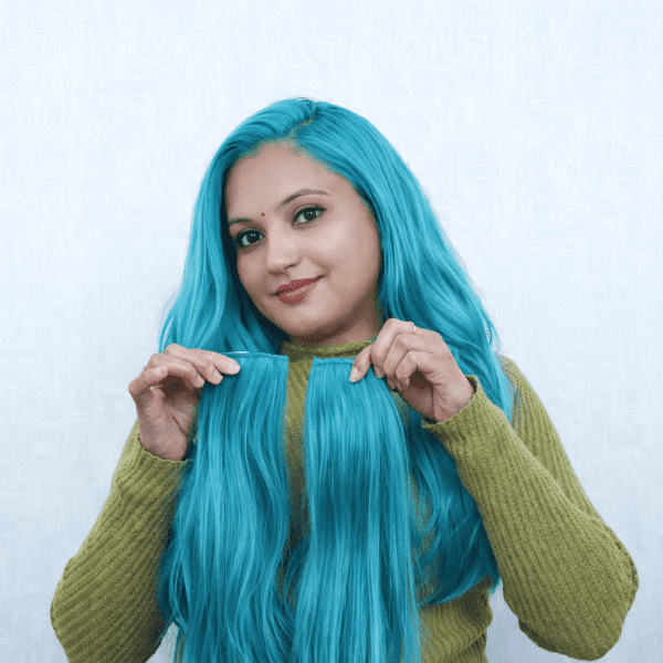 100% Double Streak Human hair Clip In Color Streaks For Women\Girls "Sea Blue"