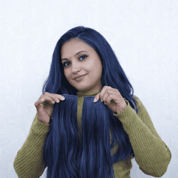 100% Double Streak Human hair Clip In Color Streaks For Women\Girls "Navy Blue"