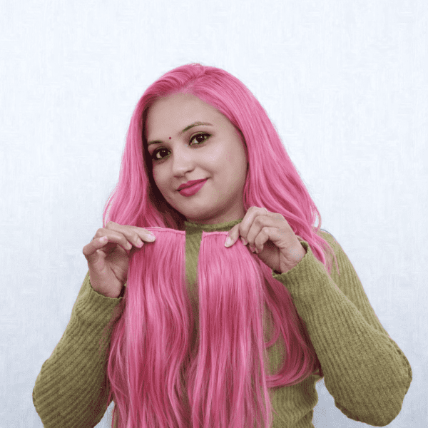 100% Double Streak Human hair Clip In Color Streaks For Women\Girls "Pink"