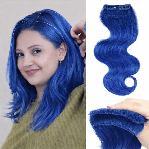 100% Double Streak Human hair Clip In Color Streaks For Women\Girls "Navy Blue"