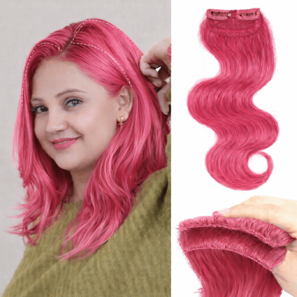 100% Double Streak Human hair Clip In Color Streaks For Women\Girls "Pink"
