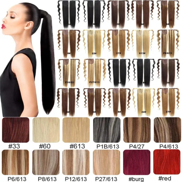 14inch,100% Real Remy Human Hair Wrap Around Ponytail Extension With Wig Clip in/Thick