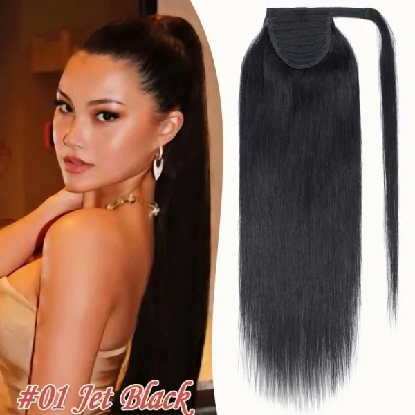 18inch, 100% Real Remy Human Hair Wrap Around Ponytail Extension With Wig Clip in/Thick