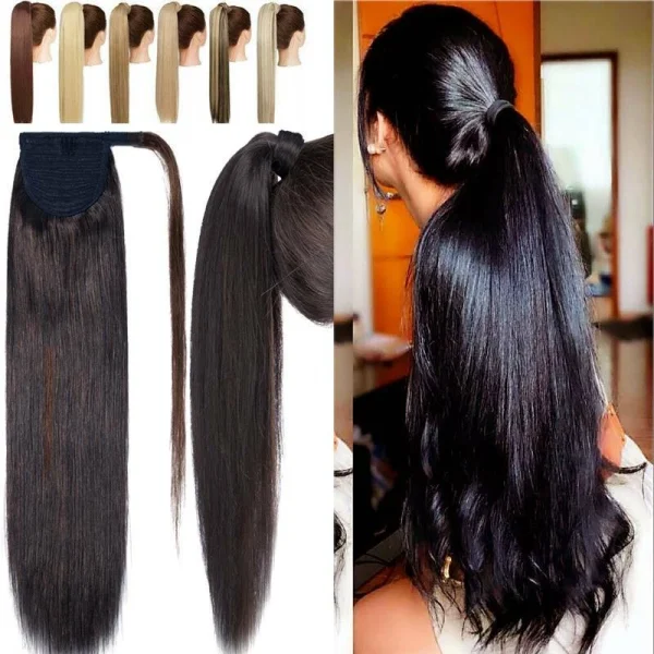 10inch, 100% Real Remy Human Hair Wrap Around Ponytail Extension With Wig Clip in/Thick