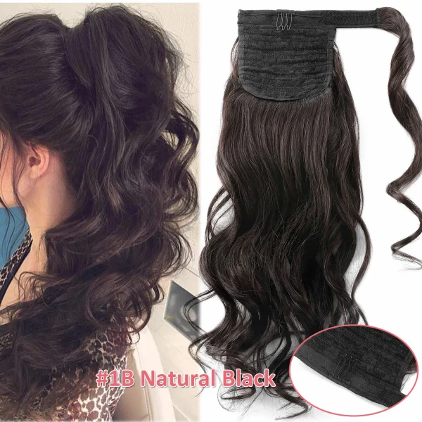 20inch, 100% Real Remy Human Hair Wrap Around Ponytail Extension With Wig Clip in/Thick
