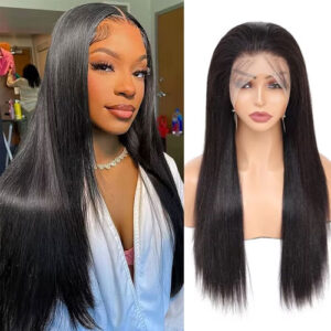 13×4 Transparent Lace Frontal 100% Virgin Remy Human Hair Wig Glueless Frontal Wig Natural Black