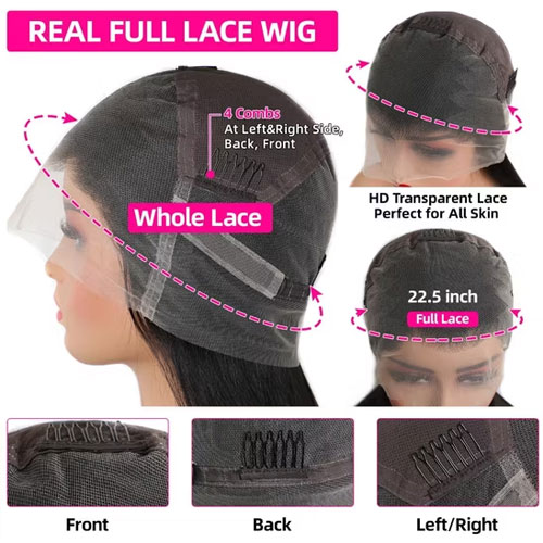 New 100% Human Hair Wig for Women Straight HD Full Lace Frontal Wig Glueless Wig (Dark Brown) - Image 2