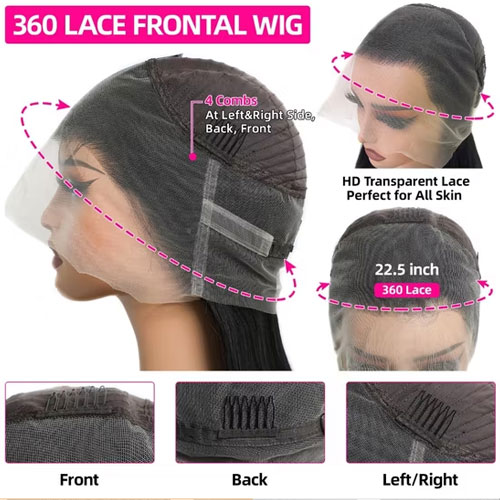 New 100% Human Hair Wig for Women Straight HD Full Lace Frontal Wig Glueless Wig (Dark Brown) - Image 4