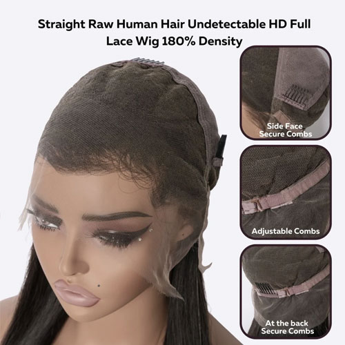 New 100% Human Hair Wig for Women Straight HD Full Lace Frontal Wig Glueless Wig (Dark Brown) - Image 7