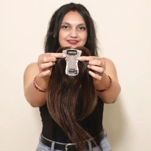 100% Human hair for Women, clip is scalp Topper,Wavy Mini Topper (2×3, 12Inch) - Image 2