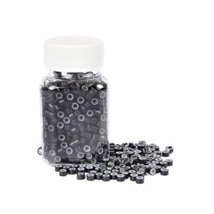 Micro Ring 3mm Silicone Lined 1000 Pcs Beads for Pre-Bonded I Tip Hair Extensions for Women (Natural Black)